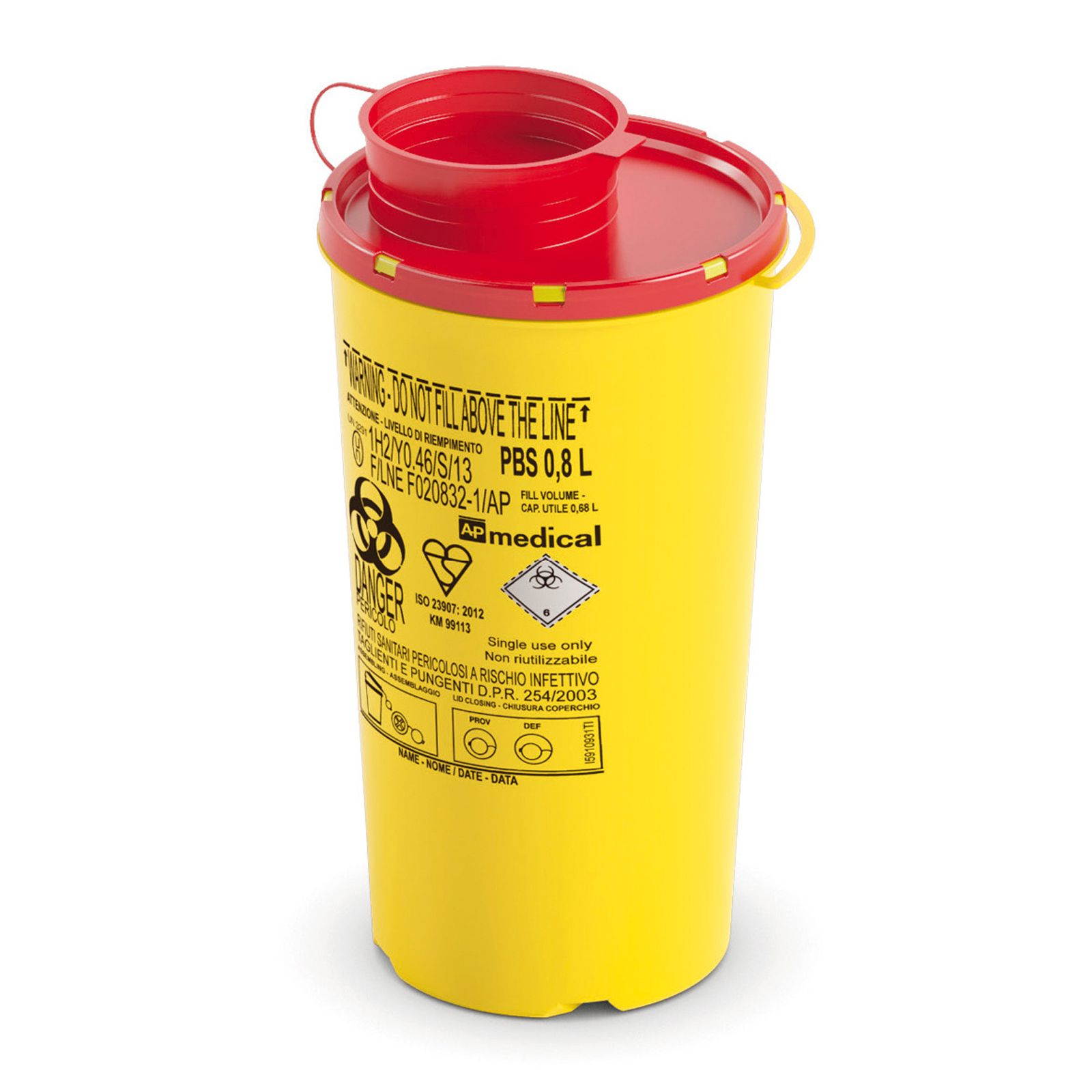 PBS Контейнер для збору та утилізації голок і медичних відходів ємкість 0,8 л. (з PP, круглий)